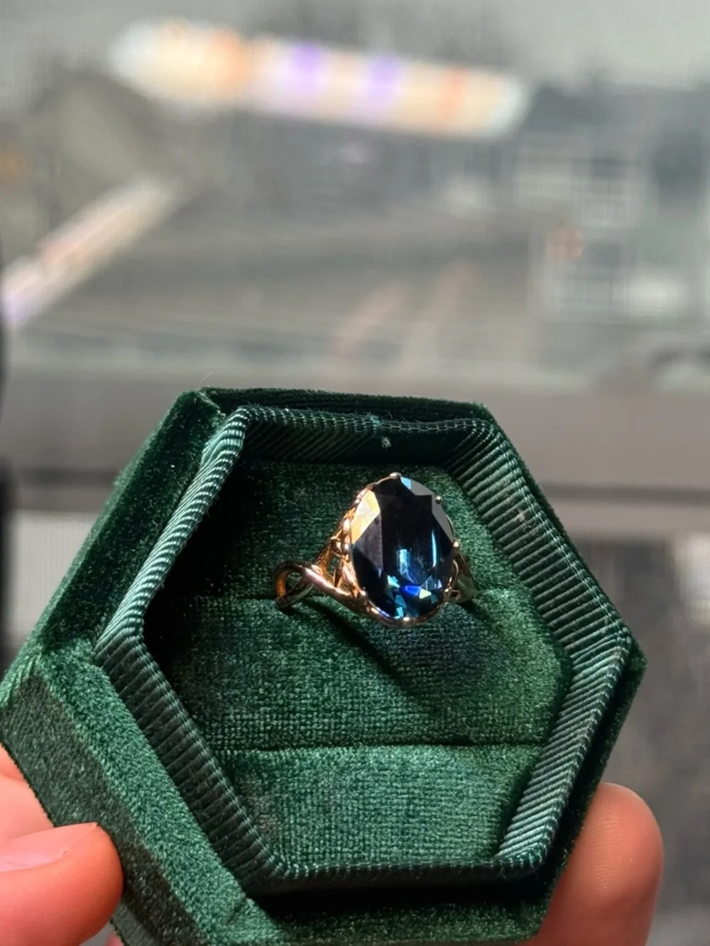 Blue oval zirconia s925+gold plated ring - Picture 5 of 5